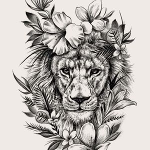 Floral Lioness Temporary Tattoo Body Art